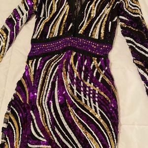 Purple, Black & Gold Sequin Dress